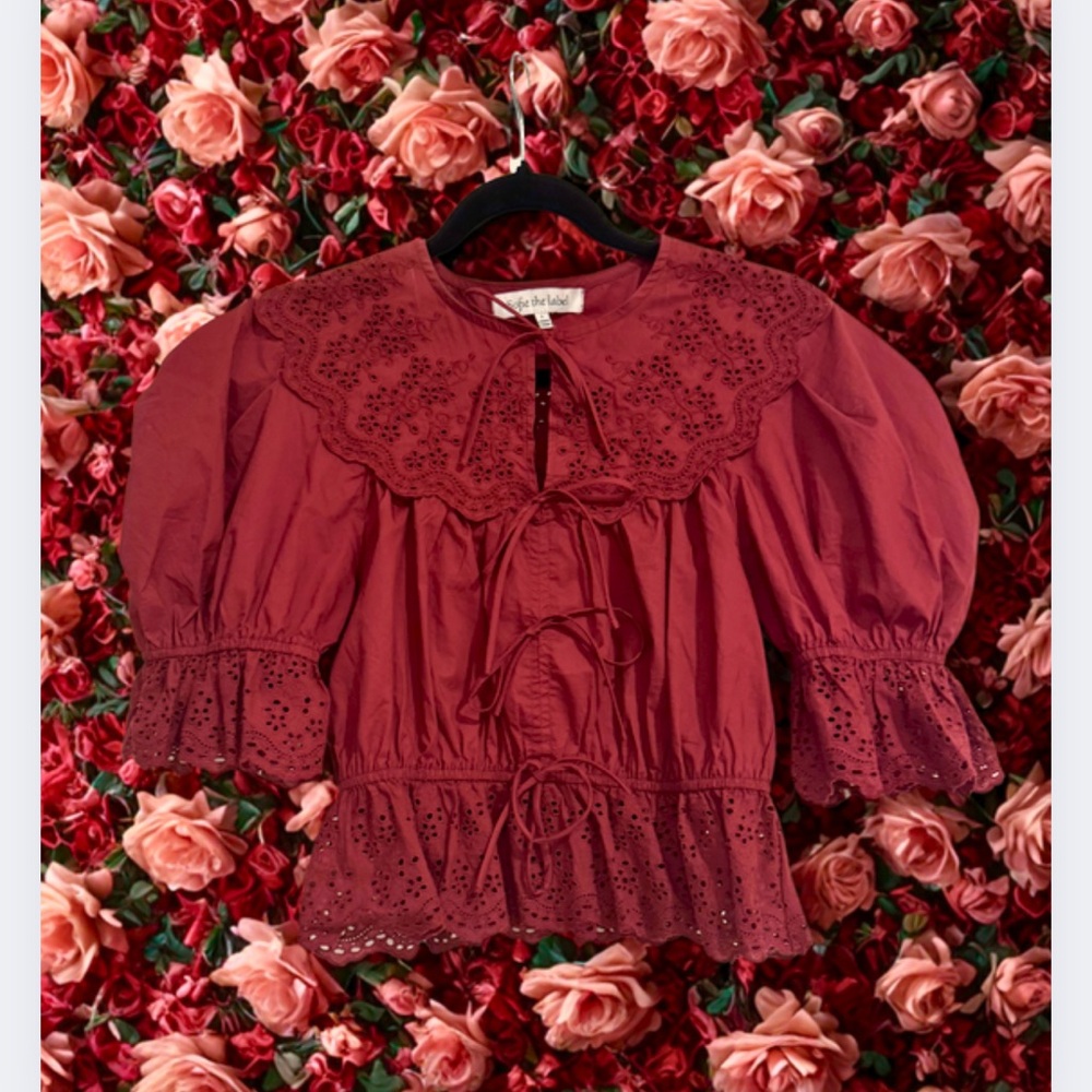 Elegant Red Eyelet Blouse